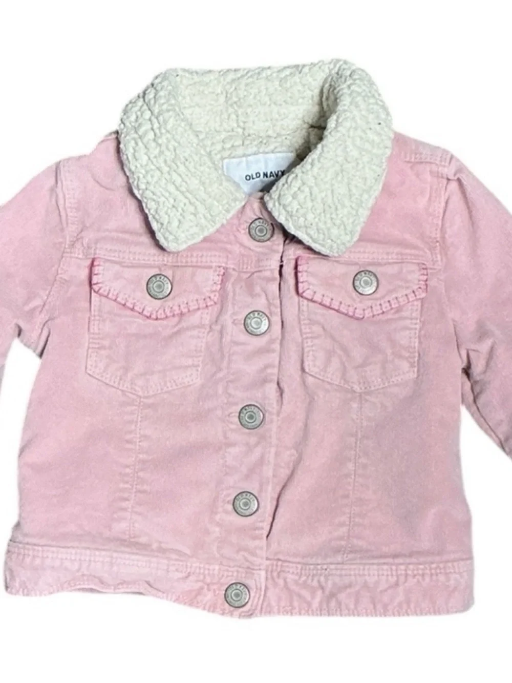 Upcycled Pink Corduroy Sherpa Kids Jacket with Sequin Butterfly